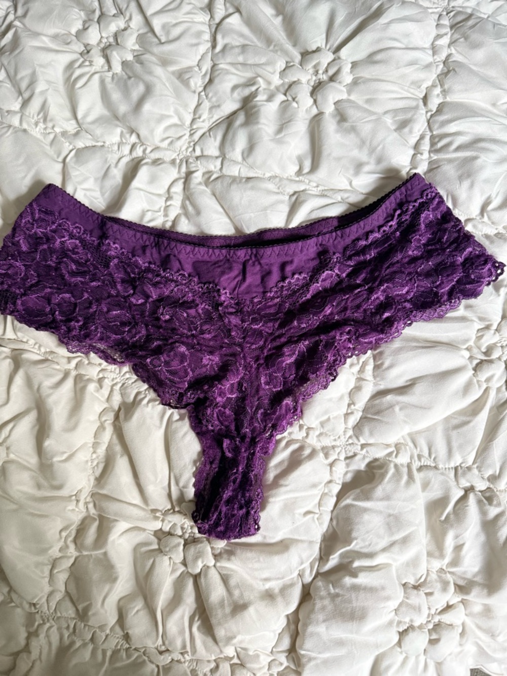Womens ladies Purple Lace Cheeky Thong Panty